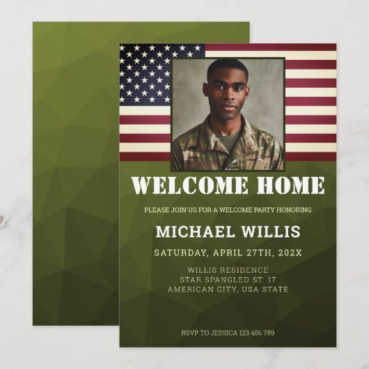 Welkom thuis partij Soldaat Custom Foto Leger groe Kaart (Voorkant / Achterkant)