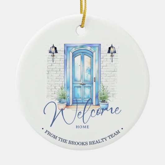 "Welkom thuis" Real Estate Client Gift Kerstmis Keramisch Ornament (Voorkant)