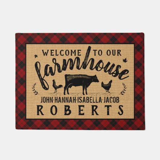 Welkom thuis Red Buffalo Check Pset Koe Deurmat (Voorkant)