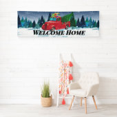 Welkom Thuis Red Truck Kerstboom in sneeuw Spandoek (Insitu)