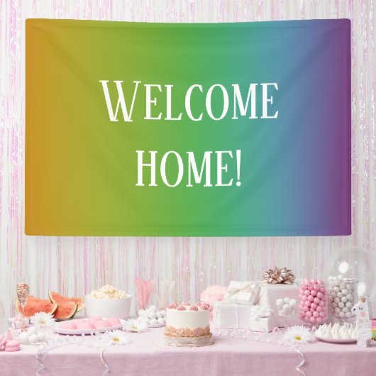"Welkom thuis!" Regenbooggradiënt Spandoek (Feest)