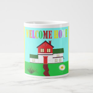Welkom thuis schattig huis brite kleuren grote koffiekop