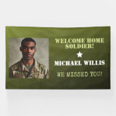 Welkom thuis Soldaat Aangepaste naam Foto Leger gr Spandoek (Horizontaal)