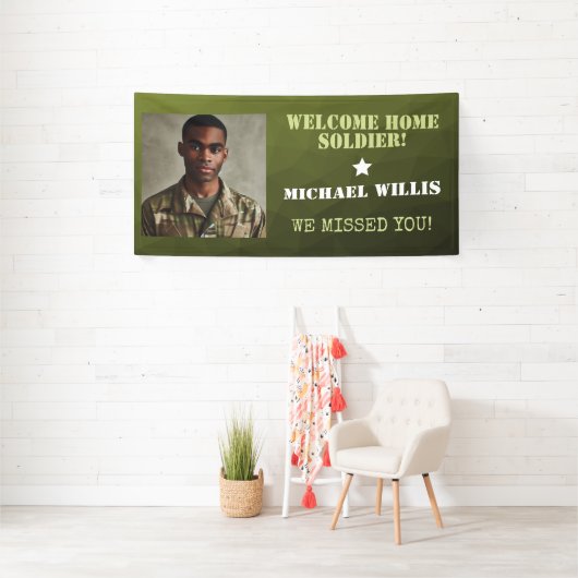 Welkom thuis Soldaat Aangepaste naam Foto Leger gr Spandoek (Insitu)