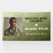 Welkom thuis Soldaat Aangepaste naam Foto Leger gr Spandoek (Horizontaal)