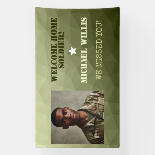 Welkom thuis Soldaat Aangepaste naam Foto Leger gr Spandoek (Verticaal)