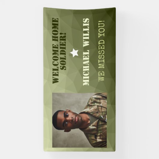 Welkom thuis Soldaat Aangepaste naam Foto Leger gr Spandoek (Verticaal)
