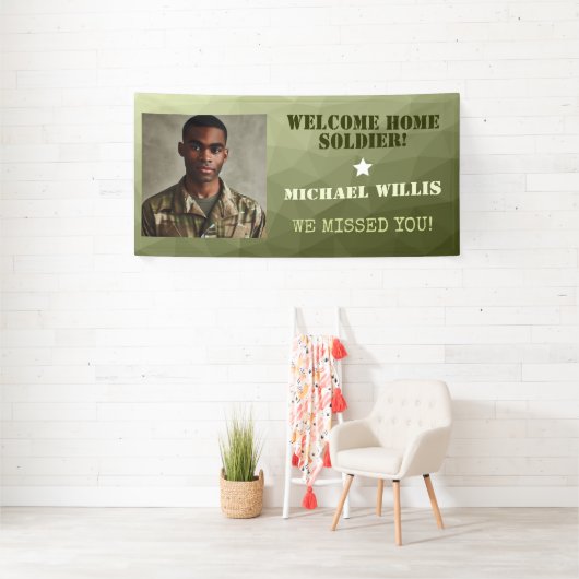 Welkom thuis Soldaat Aangepaste naam Foto Leger gr Spandoek (Insitu)