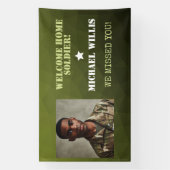 Welkom thuis Soldaat Aangepaste naam Foto Legergro Spandoek (Verticaal)
