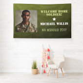 Welkom thuis Soldaat Aangepaste naam Foto Legergro Spandoek (Insitu)