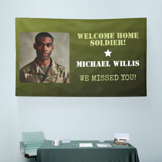 Welkom thuis Soldaat Aangepaste naam Foto Legergro Spandoek (Beurs)
