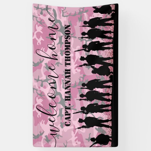 Welkom thuis Soldaat | Militaire Roze Girly Spandoek (Verticaal)
