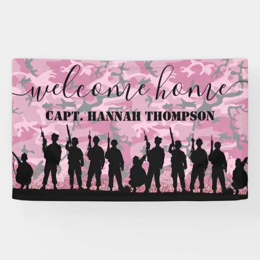 Welkom thuis Soldaat | Militaire Roze Girly Spandoek (Horizontaal)