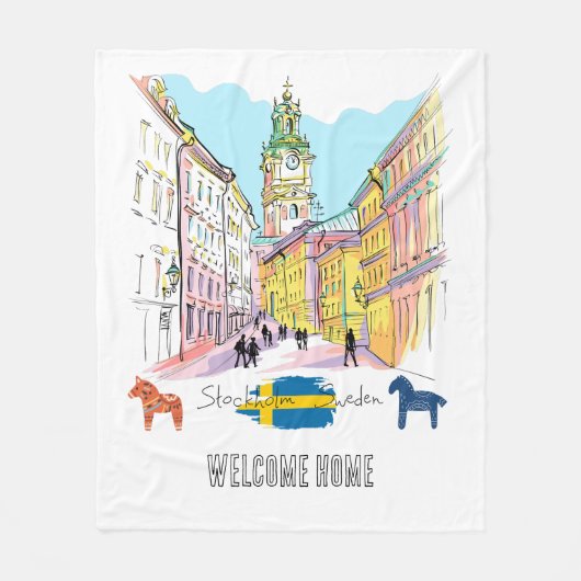 Welkom thuis toevoegen jouw tekst Stockholm Zweden Fleece Deken (Voorkant)
