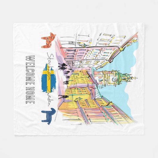 Welkom thuis toevoegen jouw tekst Stockholm Zweden Fleece Deken (Voorkant (Horizontaal))