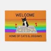 Welkom thuis van katten en jigsaws puzzle deurmat (Voorkant)
