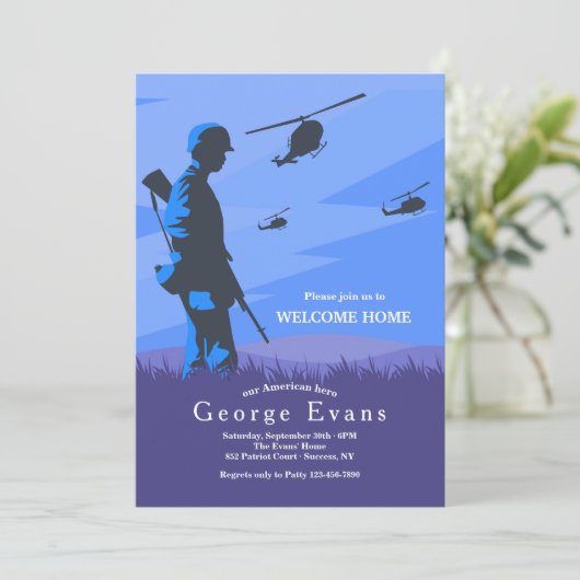 Welkom thuis voor de soldaat en de helikopter kaart (Staand voorkant)