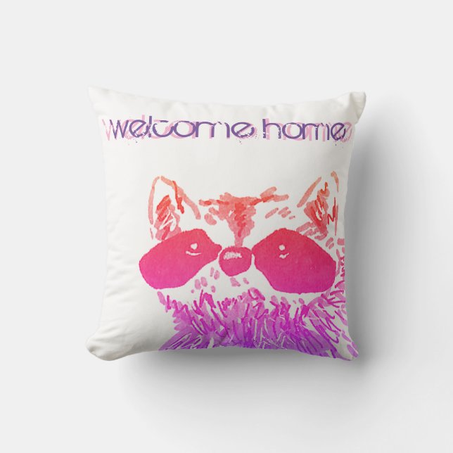 Welkom thuis Woodland Pink Raccoon Kussen (Voorkant)