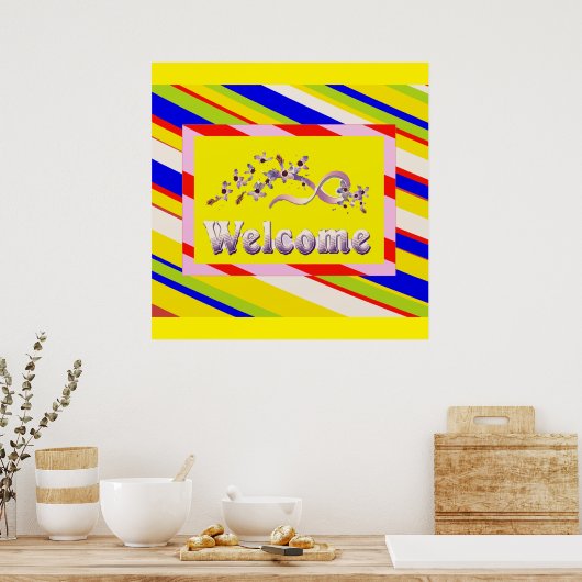 WELKOM THUIS ZILVEREN LETTERS EN REGENBOOG SURROUN POSTER (Keuken)
