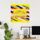 WELKOM THUIS ZILVEREN LETTERS EN REGENBOOG SURROUN POSTER (Thuiskantoor)