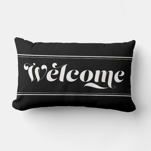 Welkom thuis Zwarte & Witte Script Chique Calligra Kussen (Voorkant)