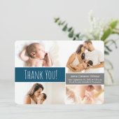 Welkom thuisbaby Foto Collage Donkerblauw Bedankkaart (Staand voorkant)