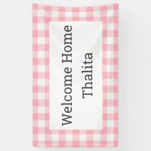 Welkom Thuisnaam Roze en Witte Buffalo Controle Spandoek (Verticaal)