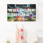 Welkom thuispaddenstoelen en feienbanner spandoek (Insitu)