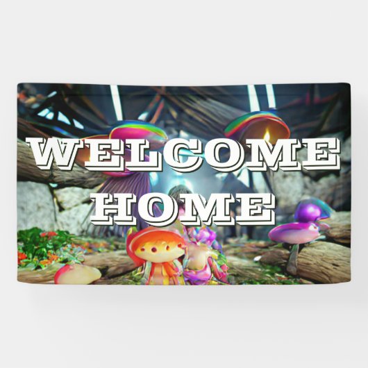 Welkom thuispaddenstoelen en feienbanner spandoek (Horizontaal)