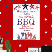 Welkom thuissoldaten 4 juli BBQ Red Blue Stars Poster