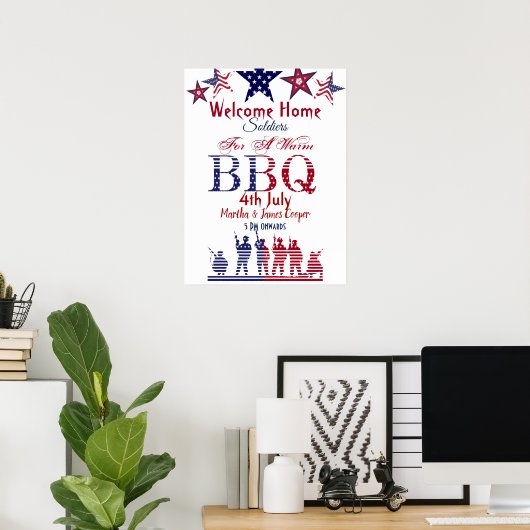 Welkom thuissoldaten 4 juli BBQ Red Blue Stars Poster (Thuiskantoor)