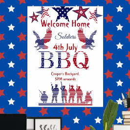 Welkom thuissoldaten 4 juli BBQ vliegende adelaars Poster
