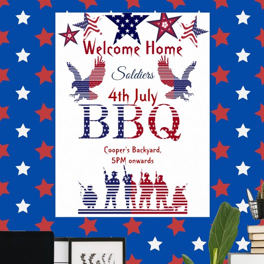 Welkom thuissoldaten 4 juli BBQ vliegende adelaars Poster