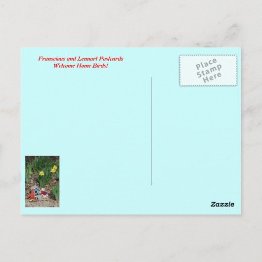 Welkom thuisvogels! briefkaart (Achterkant)