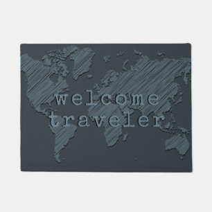 Welkom Traveler Wereldkaart Donkergrijs Deurmat