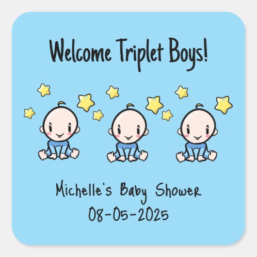 Welkom Triplet Jongens!, Aangepaste Triplet Baby's Vierkante Sticker (Voorkant)