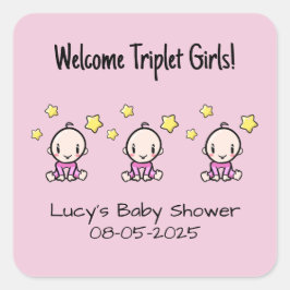 Welkom Triplet Meisjes!, Aangepaste Triplet Baby's Vierkante Sticker