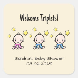 Welkom Triplets!, Schattigee Custom Triplet Baby's Vierkante Sticker