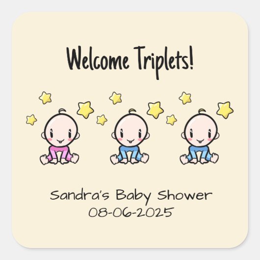 Welkom Triplets!, Schattigee Custom Triplet Baby's Vierkante Sticker (Voorkant)