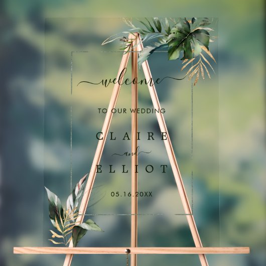 Welkom Tropisch Foliage Green Weddenschap Acryl Bord (Neutraal)