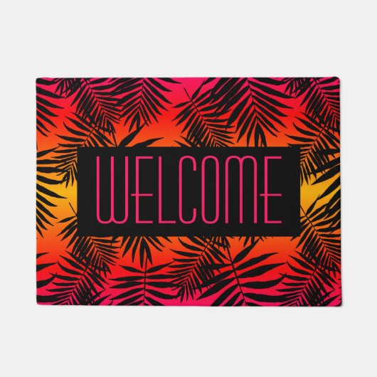Welkom Tropisch Palm Leaf op zomerzonsondergang Deurmat (Voorkant)