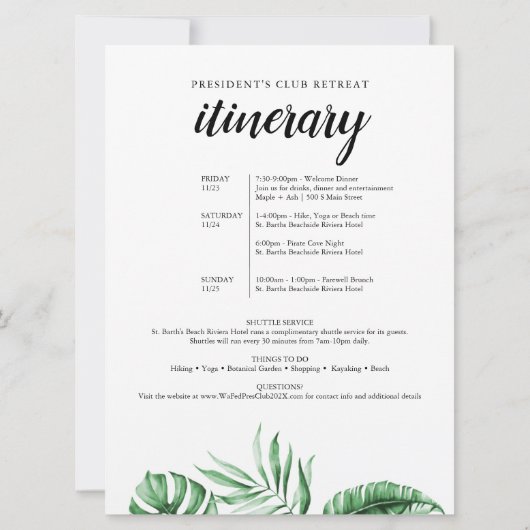 Welkom Tropische Business Trip-brief & reisroute Kaart (Achterkant)