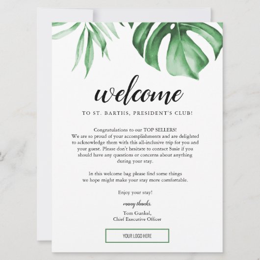 Welkom Tropische Business Trip-brief & reisroute Kaart (Voorkant)