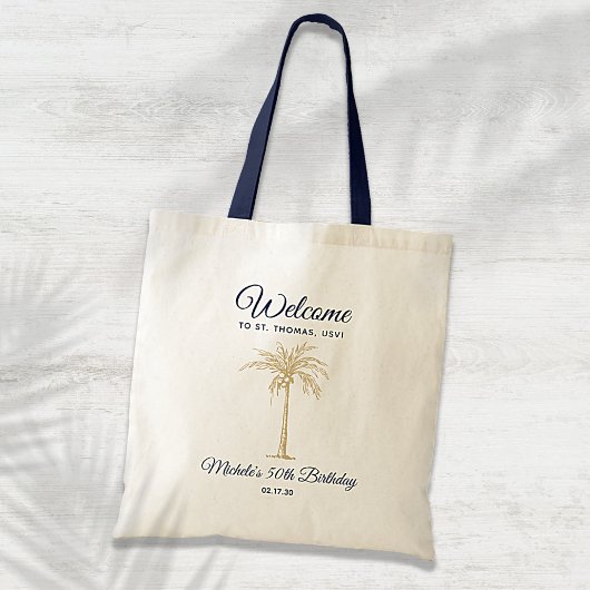Welkom Tropische marine Gold Palm Birthday Party Tote Bag
