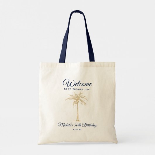 Welkom Tropische marine Gold Palm Birthday Party Tote Bag (Achterkant)