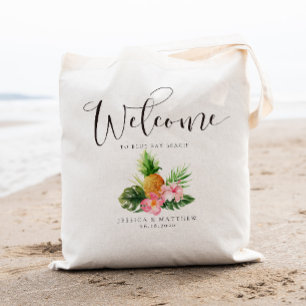 Welkom Tropische palmboom Pineappel en floreel Tote Bag