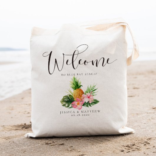 Welkom Tropische palmboom Pineappel en floreel Tote Bag