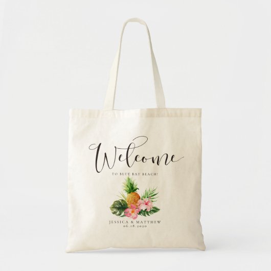 Welkom Tropische palmboom Pineappel en floreel Tote Bag (Voorkant)