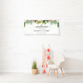 Welkom Tropische Summer Leaves Script Weduwen Spandoek (Insitu)