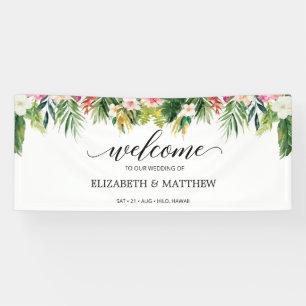 Welkom Tropische Summer Leaves Script Weduwen Spandoek